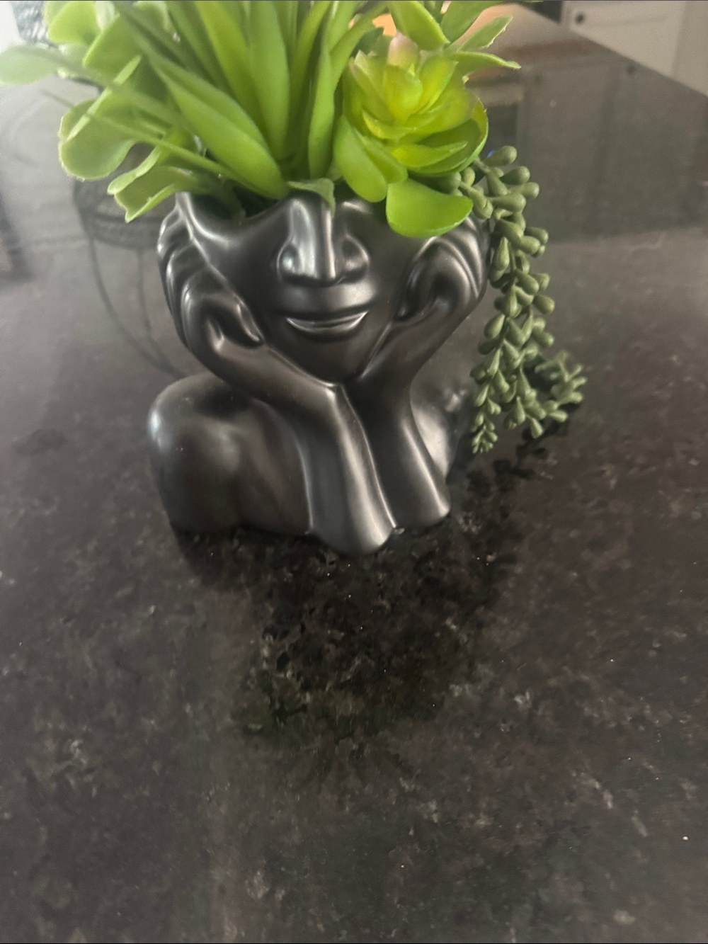Modern Black Ceramic Face Planter - Stylish Home Accent